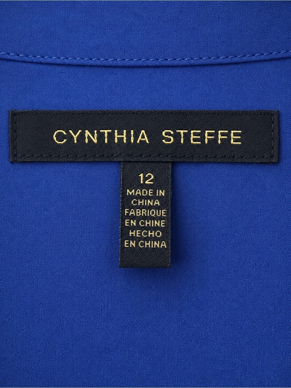 CYNTHIA STEFFE BLUE FLORAL SATIN TEXTURED DRESS SZ 12 - Picture 4 of 4
